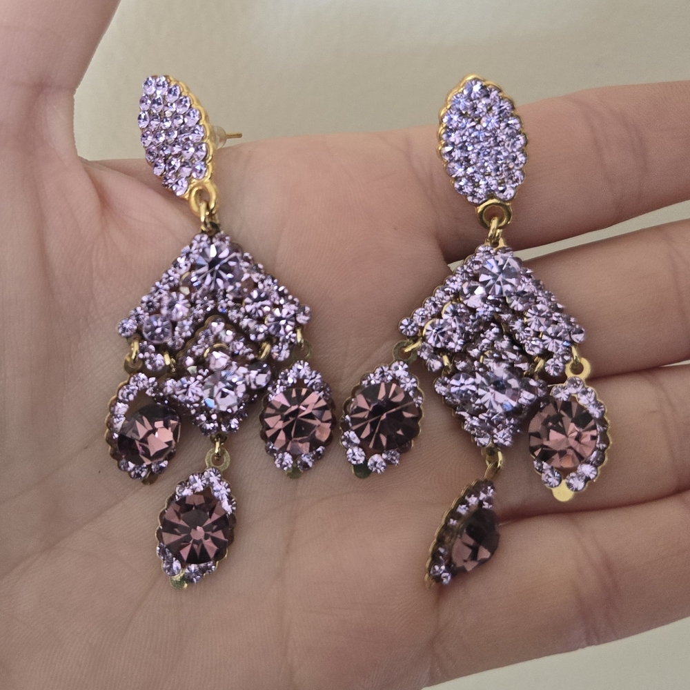 Lavender rhinestone crystal amethyst pageant prom formal special earrings
